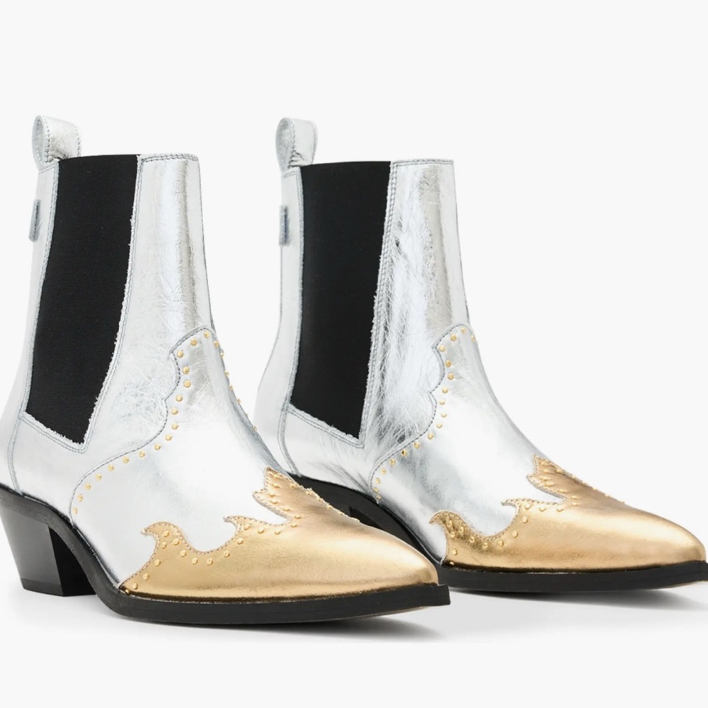 All Saints Metallic Silver and Gold Ankle Booties with Sleek Silhouette - Picture 5 of 6